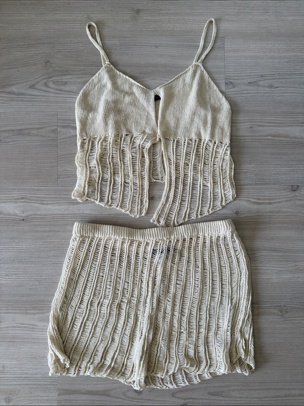 Cotton Candy Cream Knit Crop Top & Shorts Set Coverup